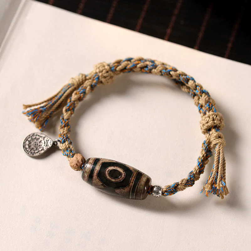 Buddha Stones Tibetan Dzi Bead Wealth  Protection Braided Bracelet