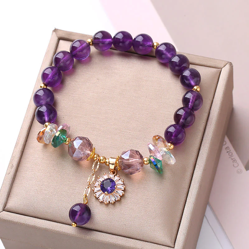 Buddha Stones Natural Amethyst Zircon Sun Healing Spiritual Charm Bracelet