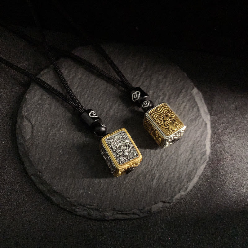 Buddha Stones Tibetan Zakiram Goddess Of Wealth Protection Rope Square Necklace Pendant