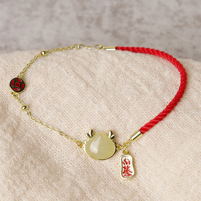 Buddha Stones 925 Sterling Silver Year Of The Dragon Hetian White Jade Chinese Steamed Bun Dragon Design Fortune Blessing Bracelet