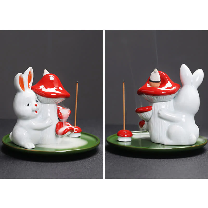 Year of the Rabbit Carrot Mushrooms Rabbit Ceramic Bunny Blessing Incense Burner (Extra 30% Off | USE CODE: FS30)