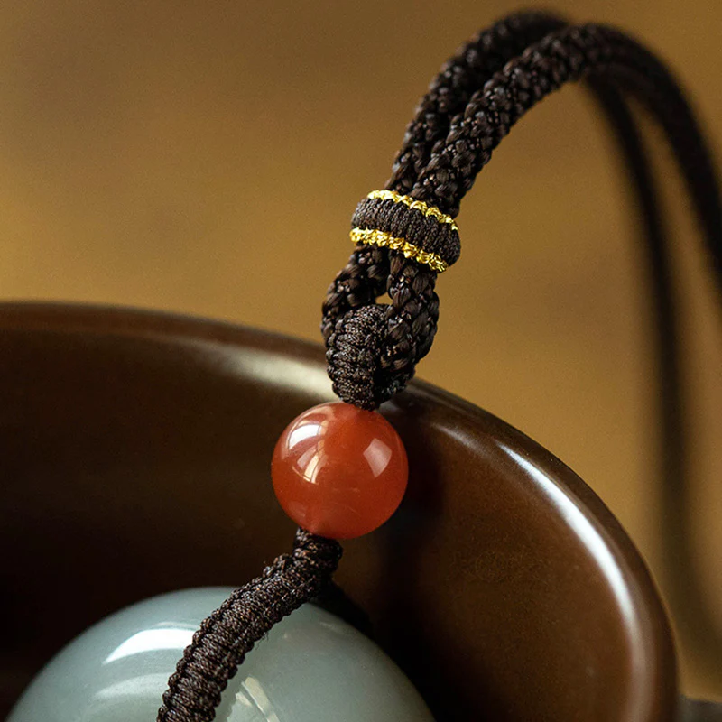 Buddha Stones Natural Round Jade Gray Jade Peace Buckle Luck Necklace Pendant