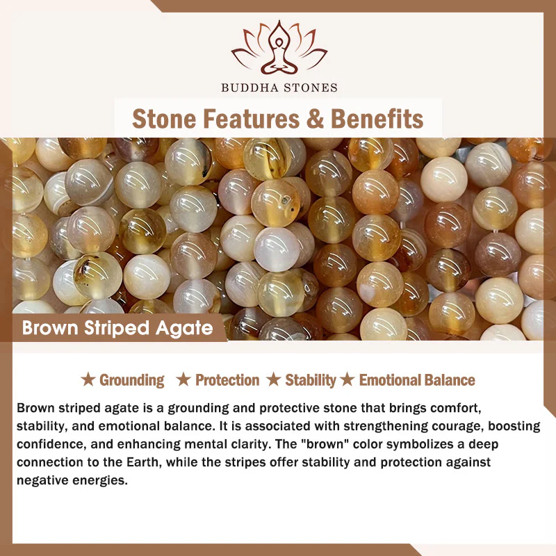 Buddha Stones Tortoiseshell Cat Light Brown Striped Agate Black Onyx Protection Bracelet