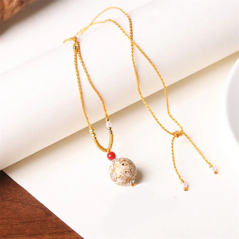 Buddha Stones Ebony Wood Venus Aurora Bead Lacquer Craft Peace Necklace Pendant