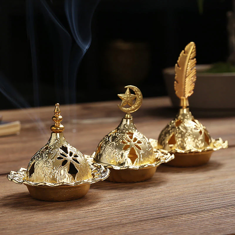 Buddha Stones Gold Gourd Star Feather Spiritual Meditation Mini Alloy Metal Incense Burner