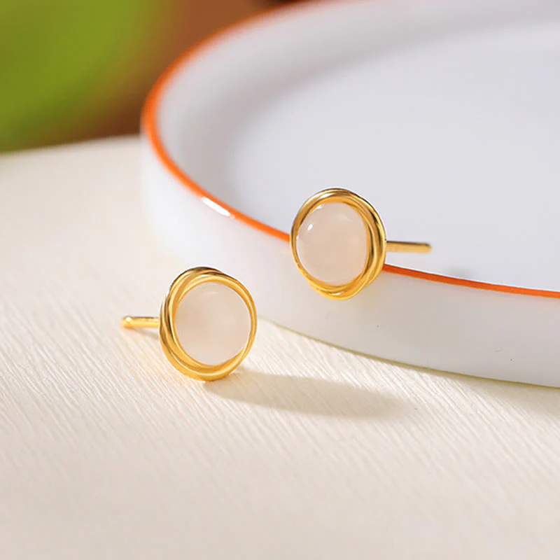 Buddha Stones 925 Sterling Silver Hetian Jade Agate Amber Luck Earrings