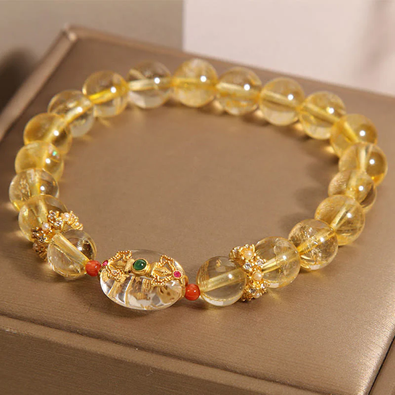 Buddha Stones Natural Golden Rutilated Quartz Beads Auspiciousness Bracelet