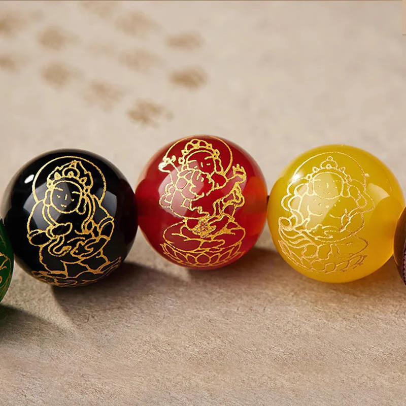 Buddha Stones Small Leaf Red Sandalwood Five Directions Gods of Wealth Calm Bracelet