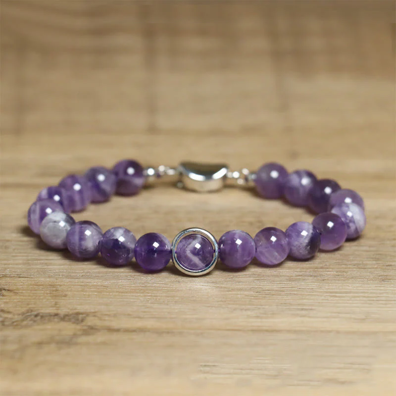 Buddha Stones Natural Amethyst Beads Balance Relieves Stress Buckle Bracelet