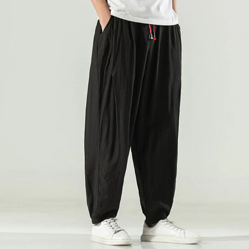 Buddha Stones Cotton Men's Drawstring Harem Pants With Pockets