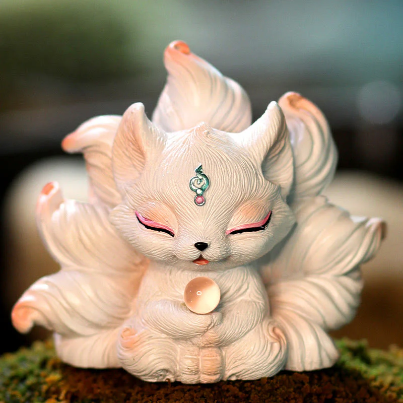 Buddha Stones Mini Nine Tailed Fox Luck Resin Home Desk Decoration