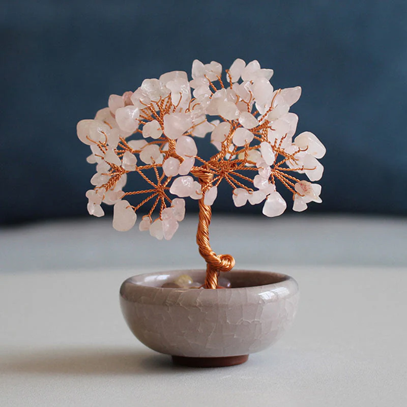 Buddha Stones Various Crystal Citrine Amethyst Green Aventurine Tree Prosperity Home Decoration