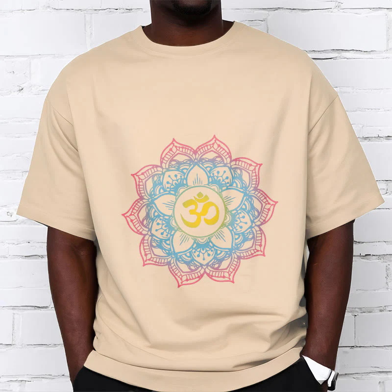 Buddha Stones Lotus-shaped Mandala OM Symbol Design Tee T-shirt