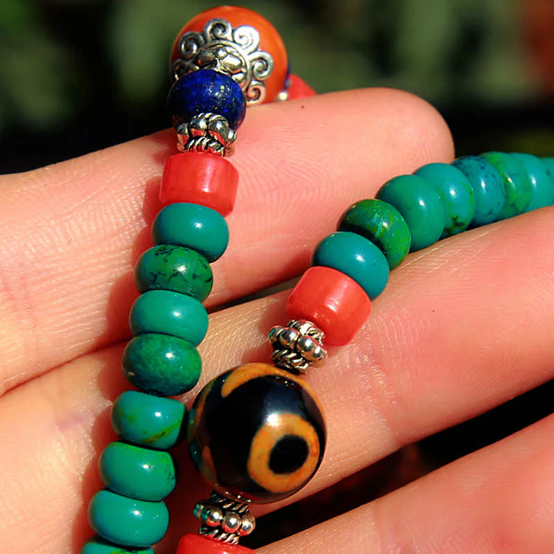 Buddha Stones 108 Mala Beads Tibetan Turquoise Dzi Bead Protection Bracelet