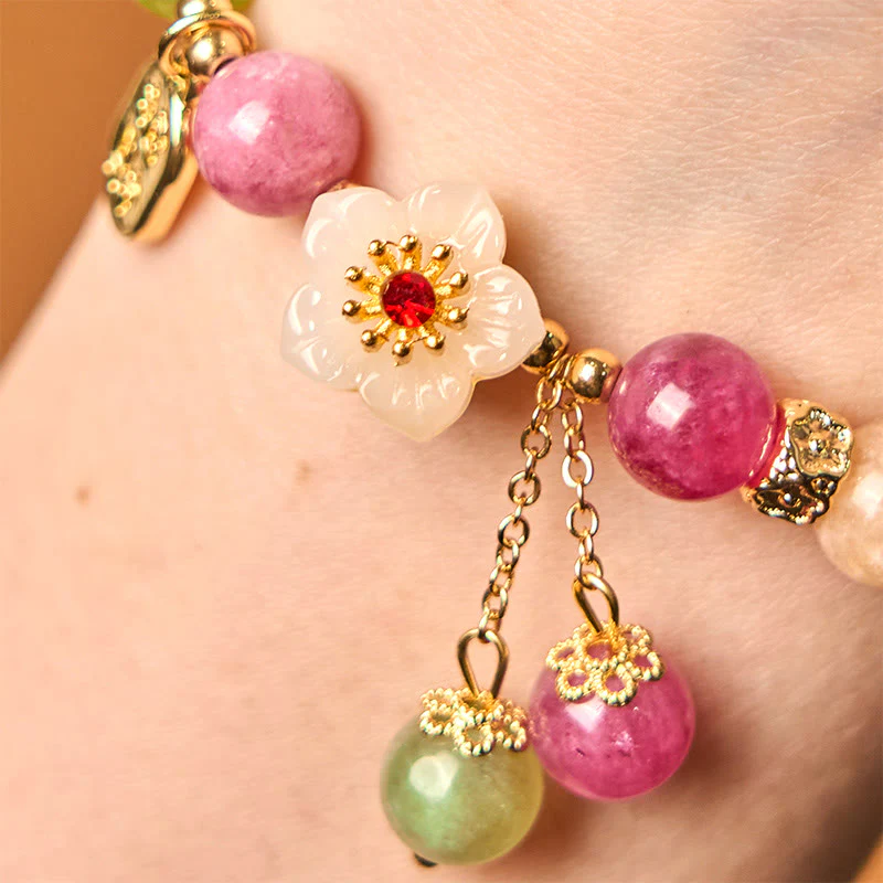 Buddha Stones Natural Tourmaline Fu Character Flower Lucky Brand Bracelet