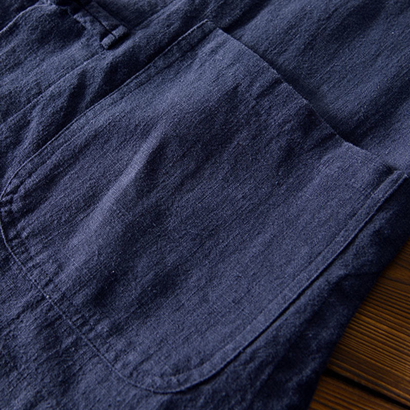 Buddha Stones Frog-Button Chinese Tang Suit Cotton Linen Men Jacket Shirt With Pockets