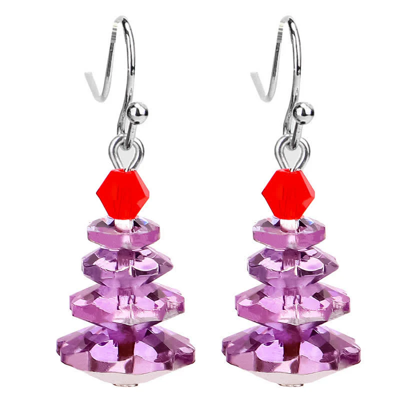 Buddha Stones Various Crystals Christmas Tree Amethyst Peace Healing Drop Earrings