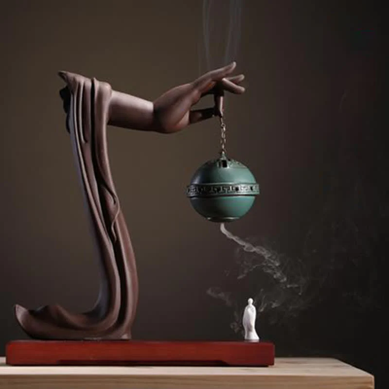 Buddha Stones Tibetan Lotus Blessing Ceramic Incense Burner Decoration