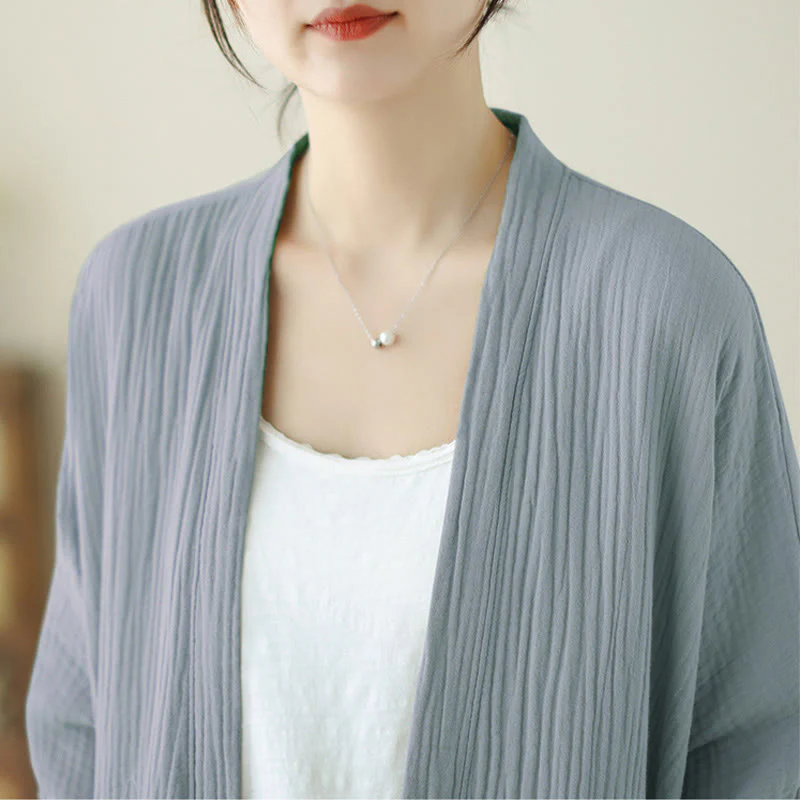 Buddha Stones Plain Long Sleeve Zen Meditation Cotton Linen Jacket With Pockets