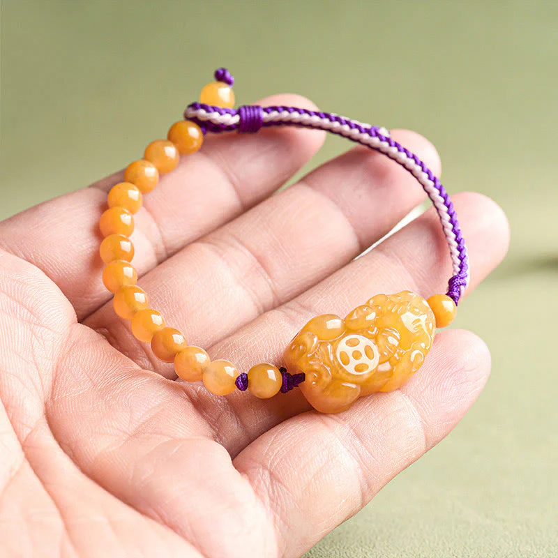 Buddha Stones Golden Silk Jade Beads PiXiu Wealth Bracelet