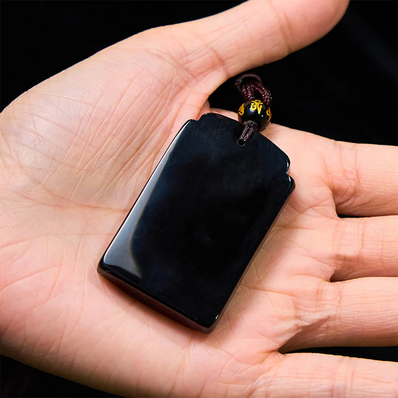 Buddha Stones Natural Black Obsidian Bamboo Fulfillment Necklace Pendant