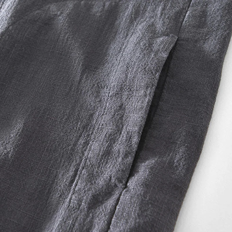 Buddha Stones Casual Plain Simple Buttons Design Men's Long Sleeve Ramie Linen Jacket With Pockets