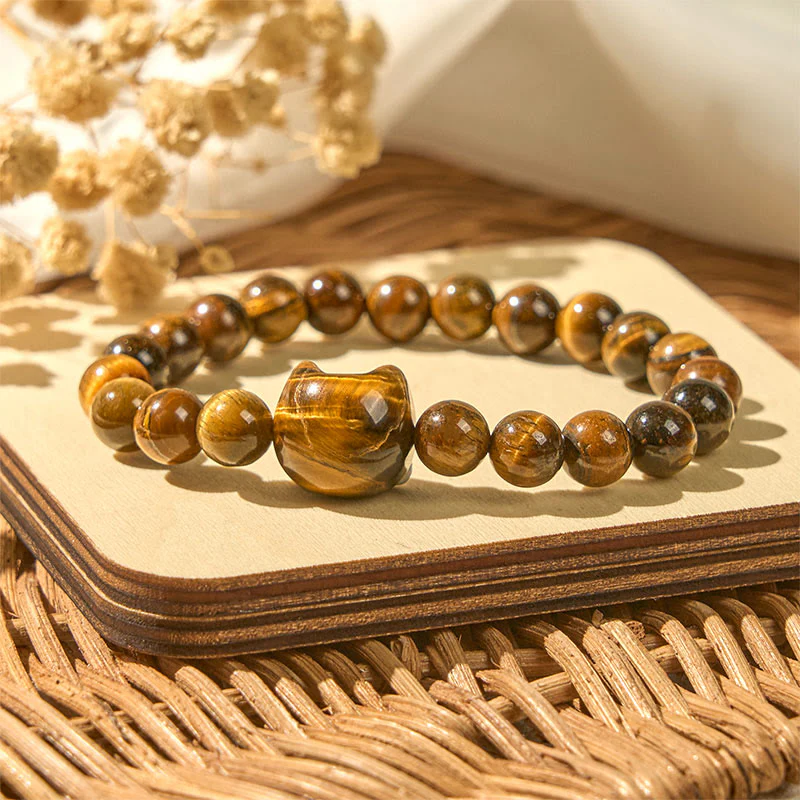 Buddha Stones Cute Cat Tiger Eye Power Beads Bracelet