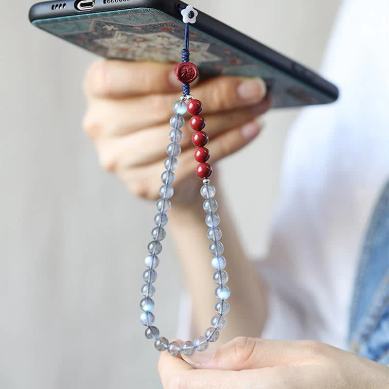 Buddha Stones Natural Moonstone Cinnabar Calm Positive Phone Decoration