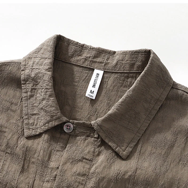Buddha Stones Commute Plain Buttons Men's Short Sleeve Shirt With Pockets