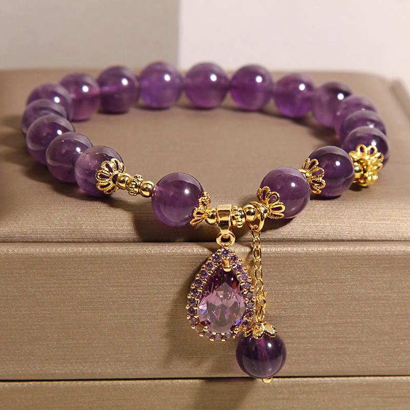 Buddha Stones Natural Amethyst Water Drop Balance Bracelet