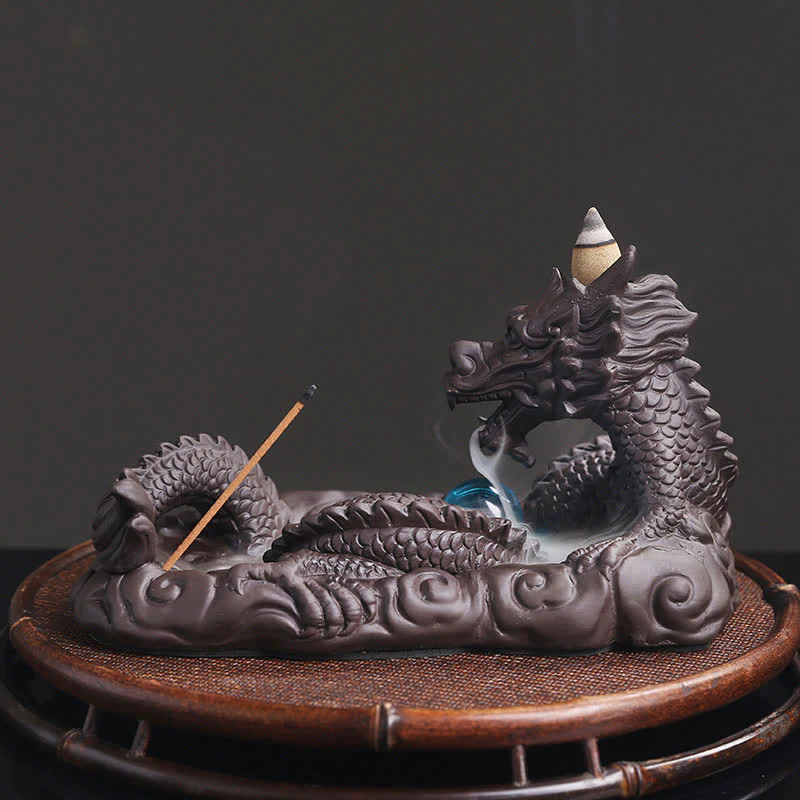 Buddha Stones Dragon Playing Ball Flower Protection Incense Burner Decoration