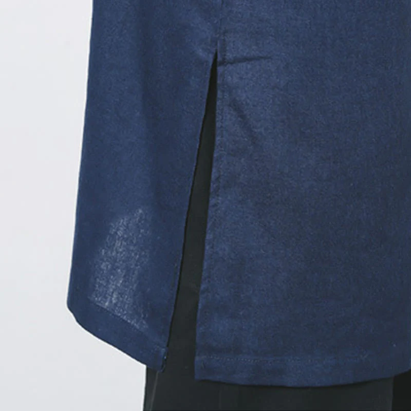 Buddha Stones Fall Simple Frog-Button Linen Men's Mid-length Coat Zen Clothing