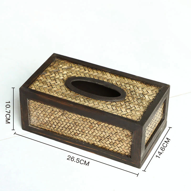 Buddha Stones Handmade Bamboo Woven Wood Tissue Box Wooden Tissue Holder Wipes Boxes Decoration