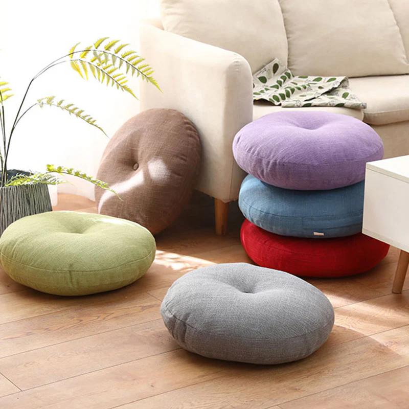 Buddha Stones Lotus Simple Pattern Linen Meditation Seat Cushion Home Living Room Decoration