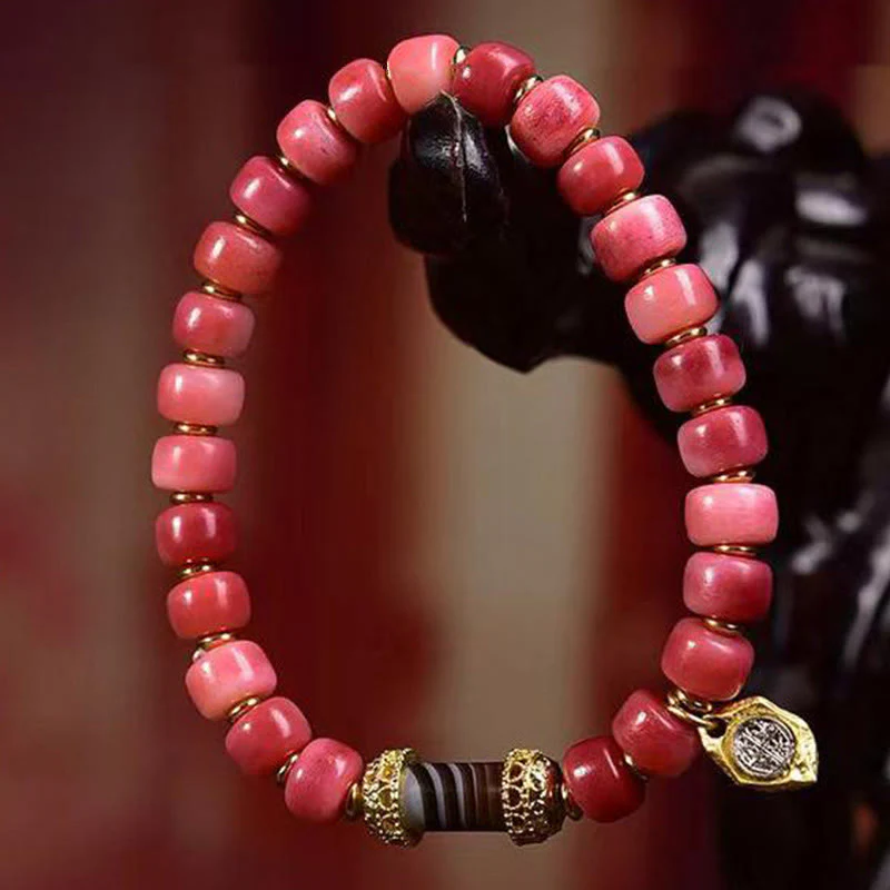 Buddha Stones Tibetan Camel Bone Red Agate Luck Bracelet