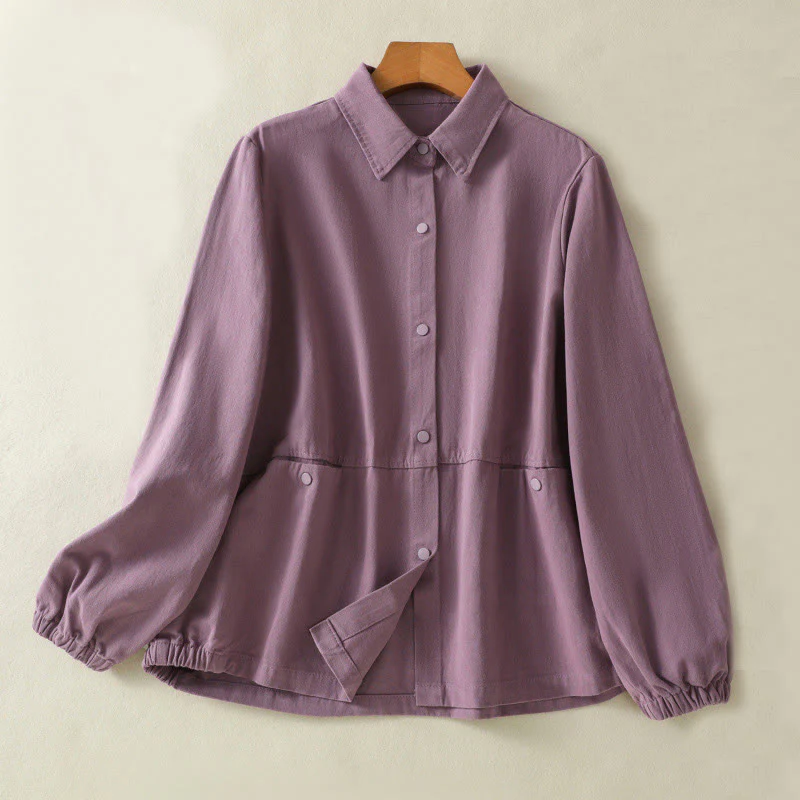 Buddha Stones Plain Button Design Stand Collar Women's Cotton Jacket