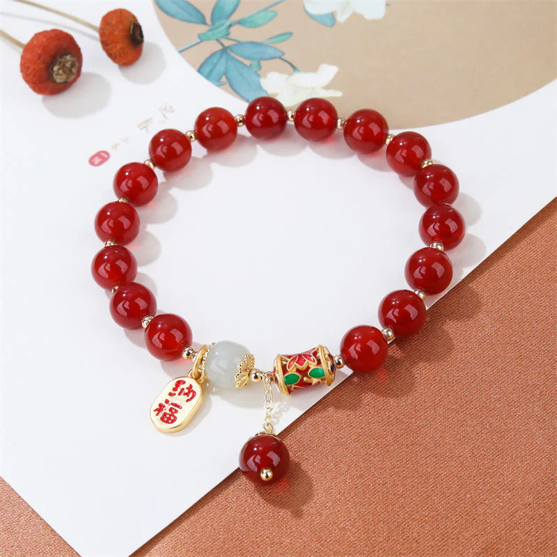 Buddha Stones Natural Red Agate Jade Confidence Fortune Blessing Charm Bracelet