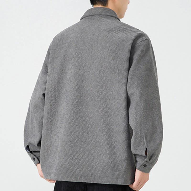 Buddha Stones Long Sleeve Frog-button Design Men's Polyester Jacket Shirt With Pockets