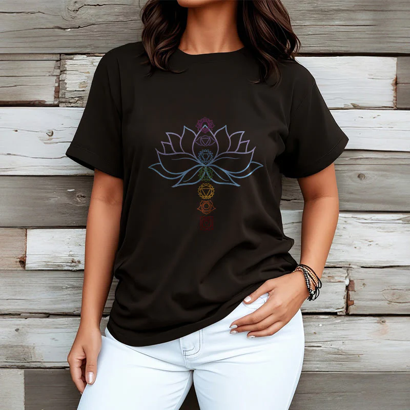 Buddha Stones Pastel Hues Lotus Flower Chakra Symbols Meditation Cotton Tee T-shirt