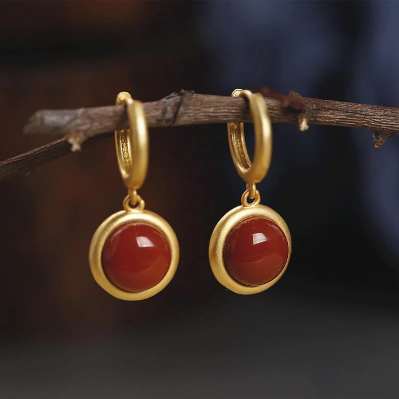 Buddha Stones 925 Sterling Silver White Jade Agate Prosperity Earrings