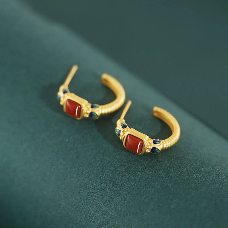 Buddha Stones 925 Sterling Silver Red Agate Lotus Confidence Calm Stud Earrings