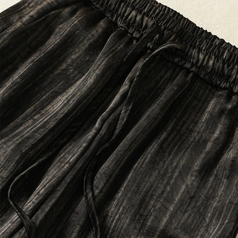 Buddha Stones Artistic Casual Vertical Lines Pattern Drawstring Ankle-length Women's Pants With Pockets