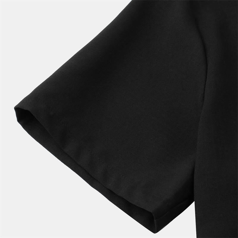 Buddha Stones Summer Men's Button Plain Short Sleeve Cotton Shirt With Pocket