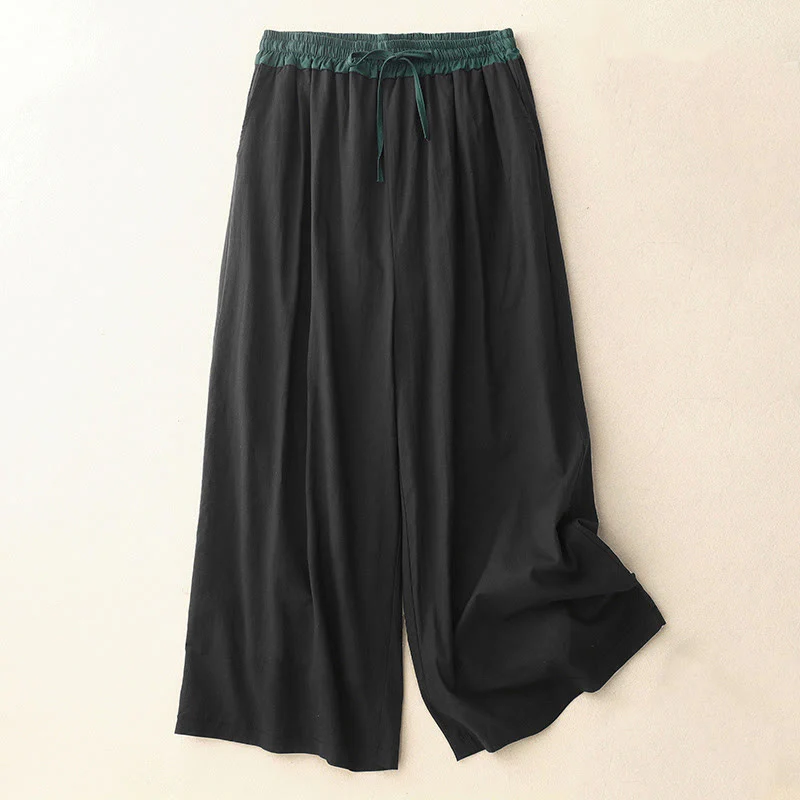 Buddha Stones Artistic Color Contrast Drawstring Women's Wide Leg Pants With Pockets
