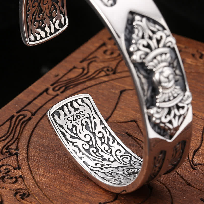 Buddha Stones 925 Sterling Silver Vajra Dorje Engraved Spiritual Power Bracelet Bangle