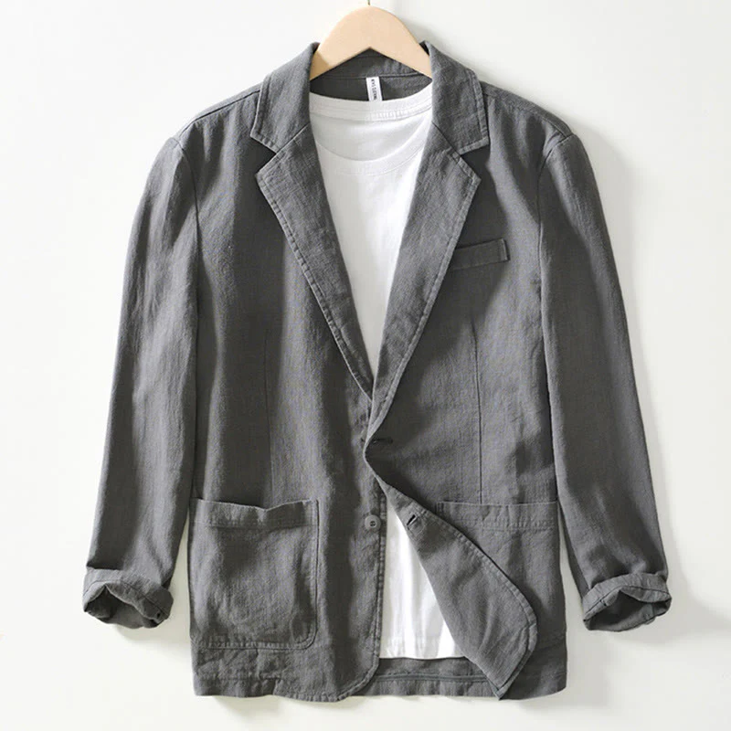 Buddha Stones Long Sleeve Button Placket Design Men's Cotton Linen Jacket Shirt With Pockets