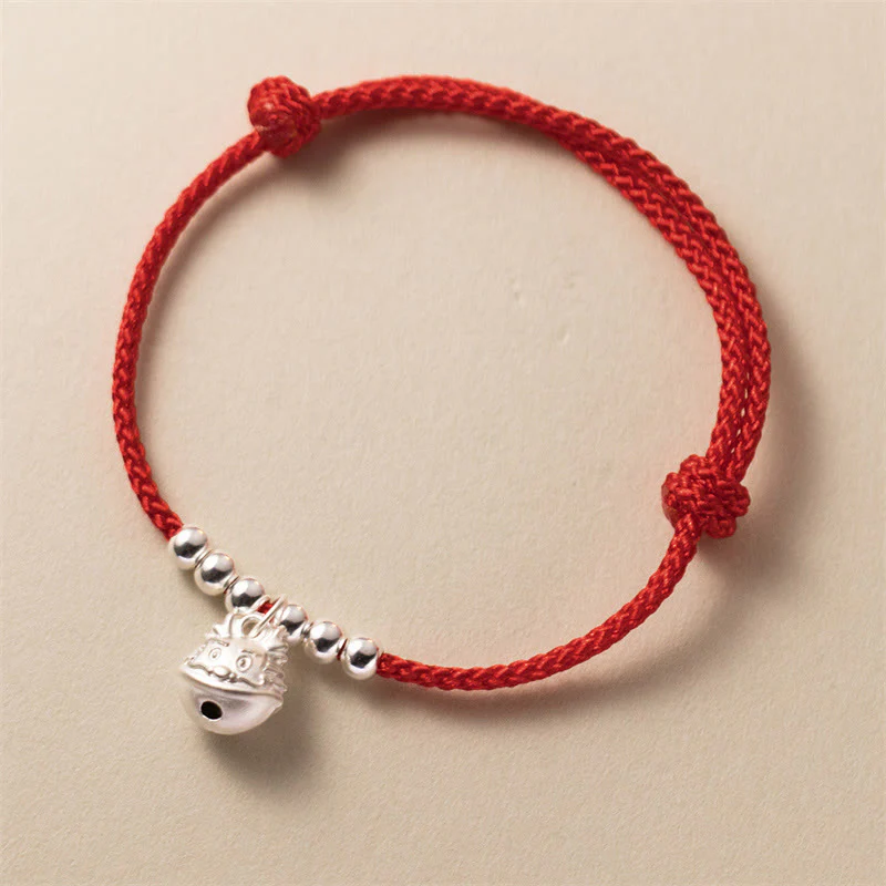 Buddha Stones Year of the Dragon 925 Sterling Silver Handmade Dragon Carved Success Braided Red Bracelet
