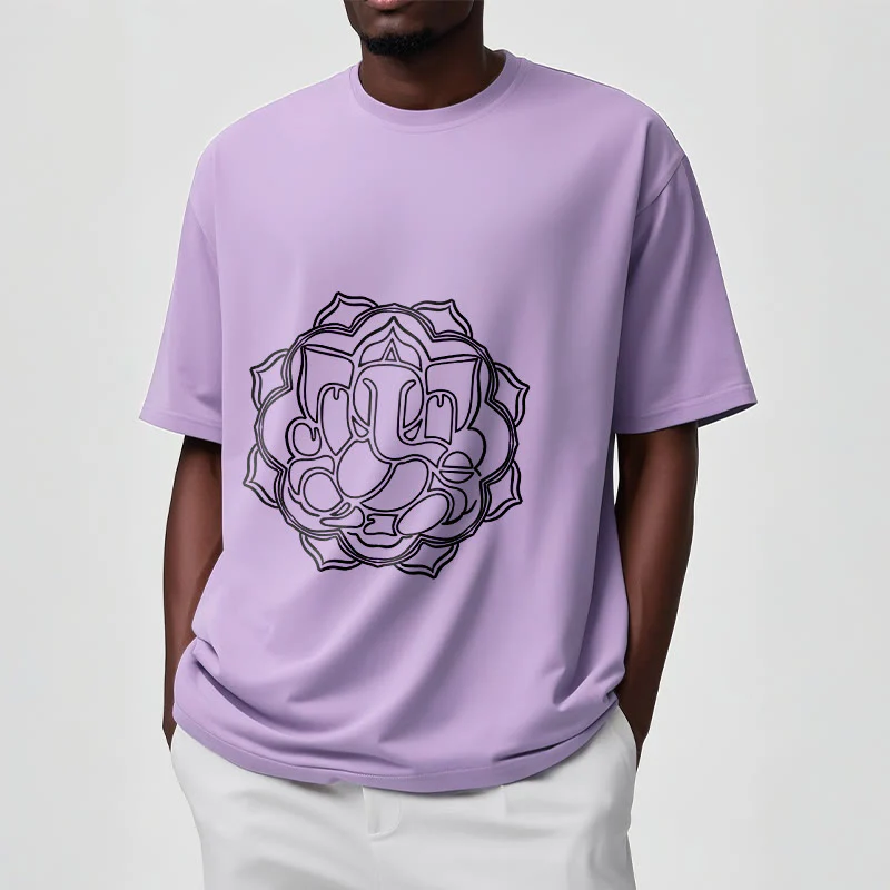 Buddha Stones Casual Mandala Design Ganesha Pattern Cotton Tee T-shirt