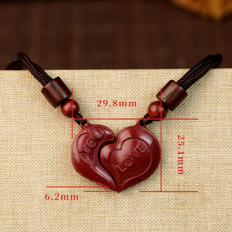 Buddha Stones 2Pcs LOVE YOU Natural Cinnabar Love Heart String Blessing Couple Necklace Pendant
