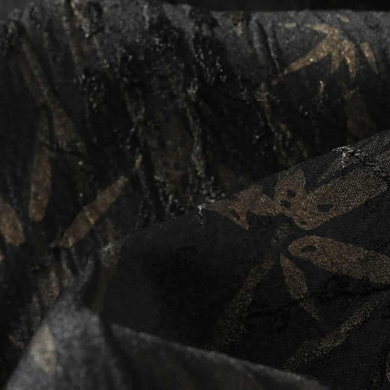 Buddha Stones Summer Golden Bamboo Jacquard Men's Half Sleeve Linen Shirt